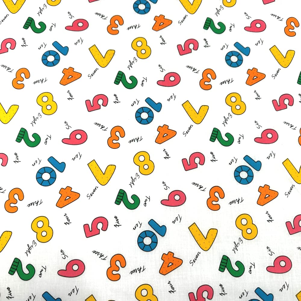 Oh Sew Crafty Limited Col. 1 Polycotton Fabric Rainbow Numbers Words Learning Nursery School Kids (Price Per Metre) (Col. 1)
