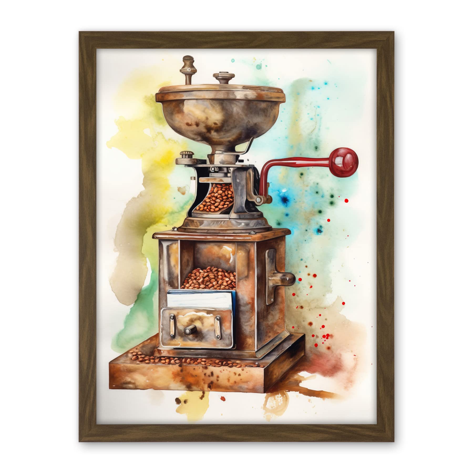Artery8 Vintage Coffee Grinder Modern Watercolour Painting Modern Watercolour Painting Artwork Framed Wall Art Print 18X24 Inch