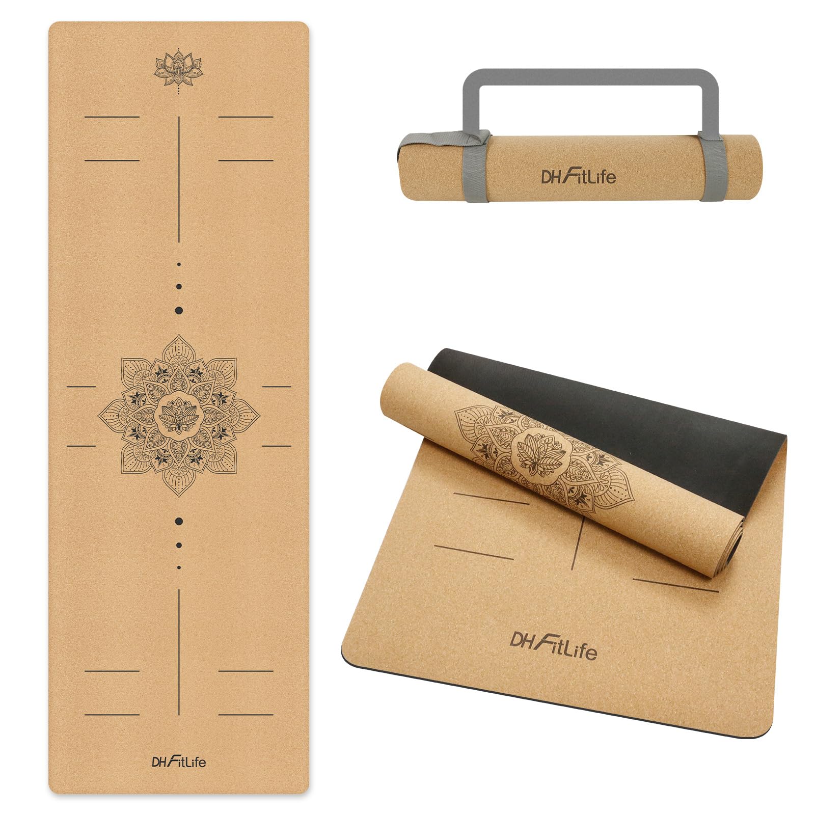 DH FitLife Tappetino Yoga in Sughero Antiscivolo | 183x61x0,6 cm | 100% Sughero & Gomma Naturale | Spessore 6mm | Superficie Morbida sulla Pelle | Facile da Pulire | Yoga, Pilates & Fitness