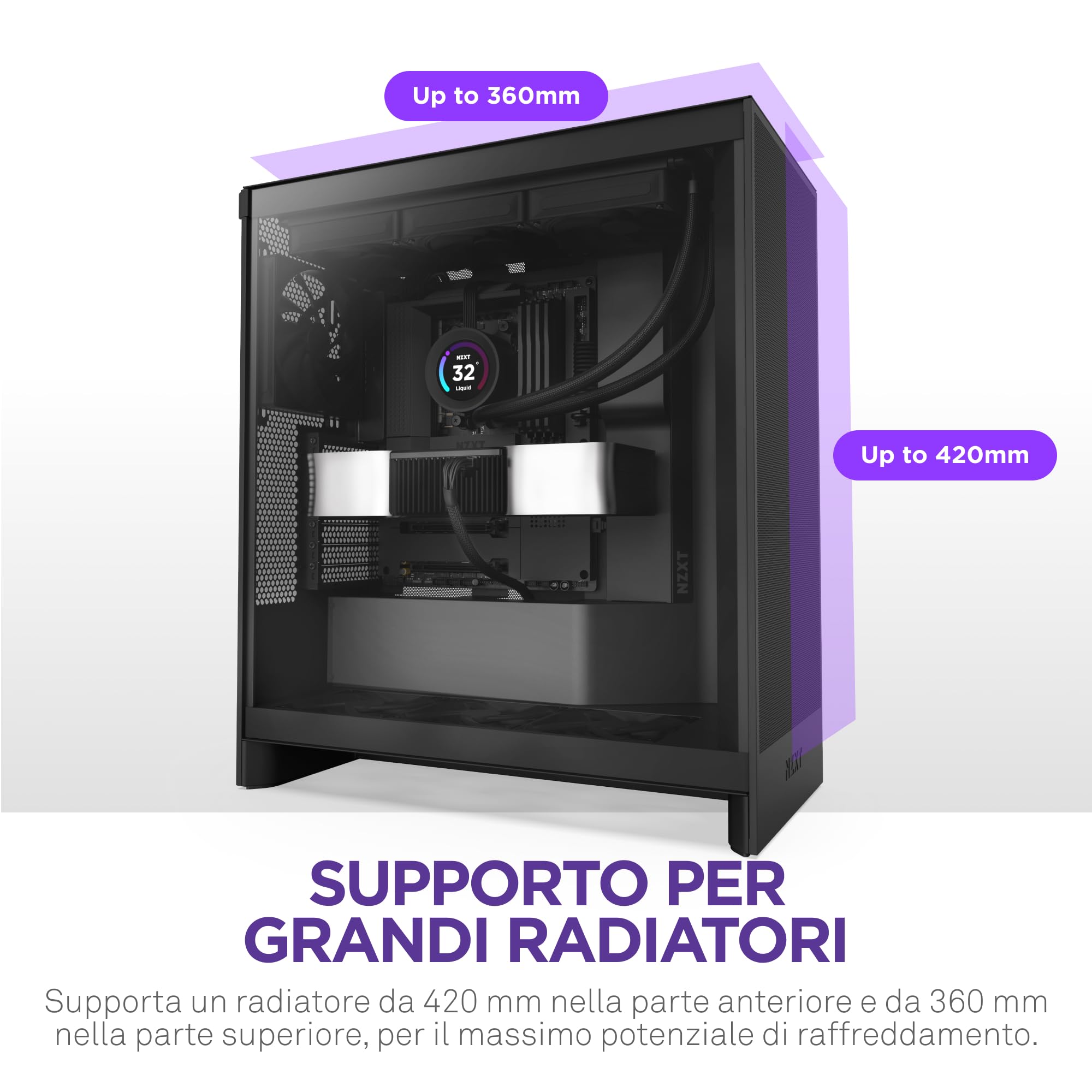 NZXT H7 Flow | Case Airflow ATX mid-tower | 3 ventole 120mm sul fondo per raffreddare la GPU | 3 ventole 120mm anteriori | Supporto anteriore radiatore da 420mm | Gestione cavi | Nero