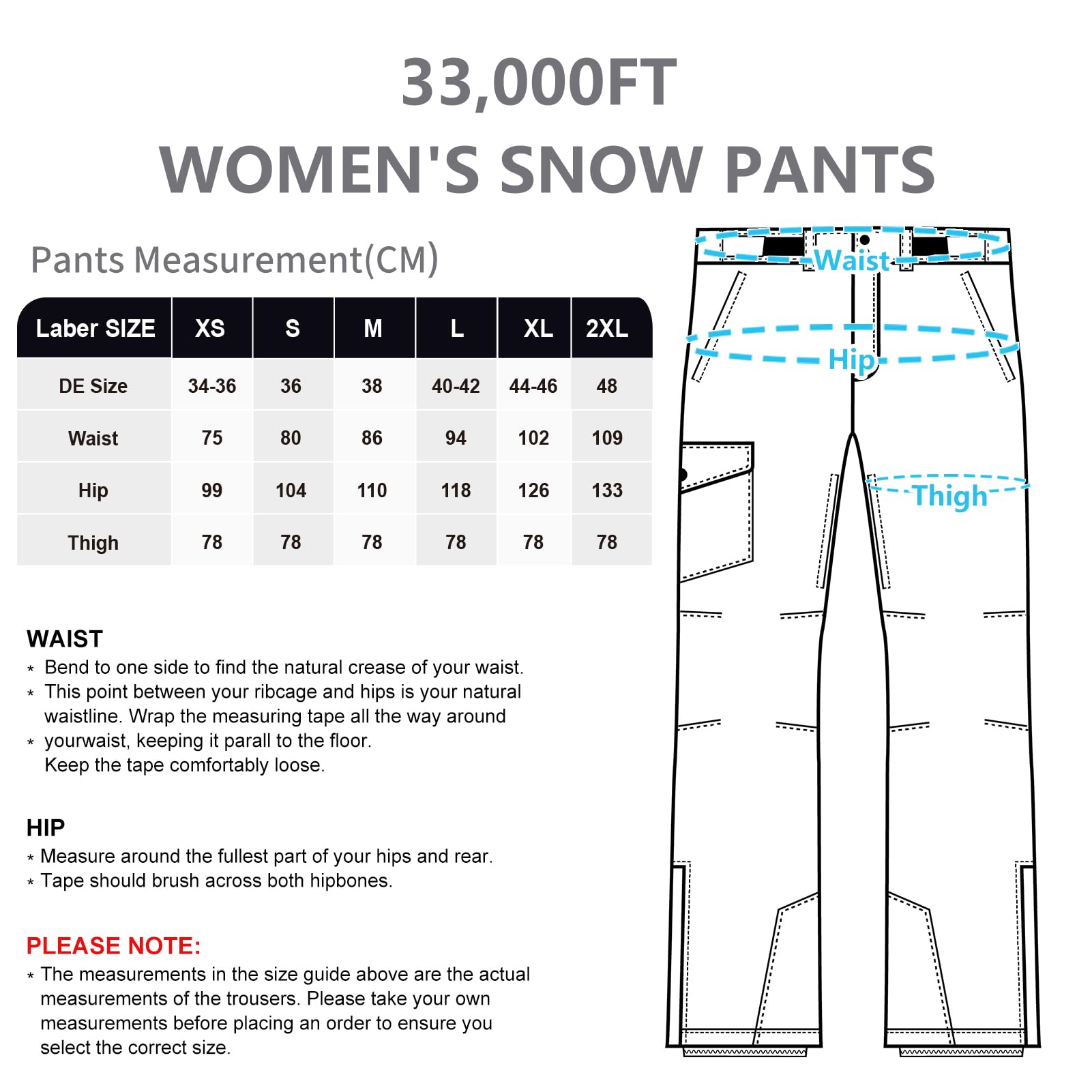 33,000ft Damen Skihose Outdoorhose Wasserdicht Winddichte Softshellhose Warme Gefütterte Thermohose Wanderhose Winter Ski Pants Women
