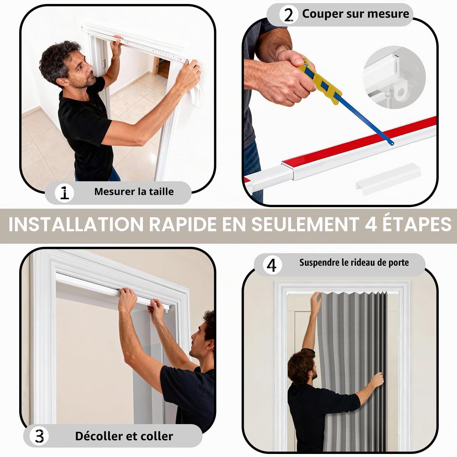 Jilron 100% Occultant pour Porte – Rideau Pliable Style Accordéon avec Fermeture Magnétique, Installation Adhésive sans Perçage, incl. Barre Adhésive, Occlusion & Protection Contre le Vent, Crème