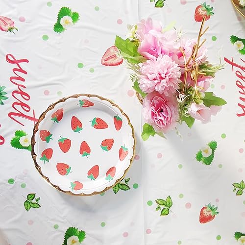 Miniatura 4 de Platos desechables de fresa para fiesta, paquete de 40 platos llanos de 9 pulgadas y 40 platos de postre de 7 pulgadas para decoraciones de