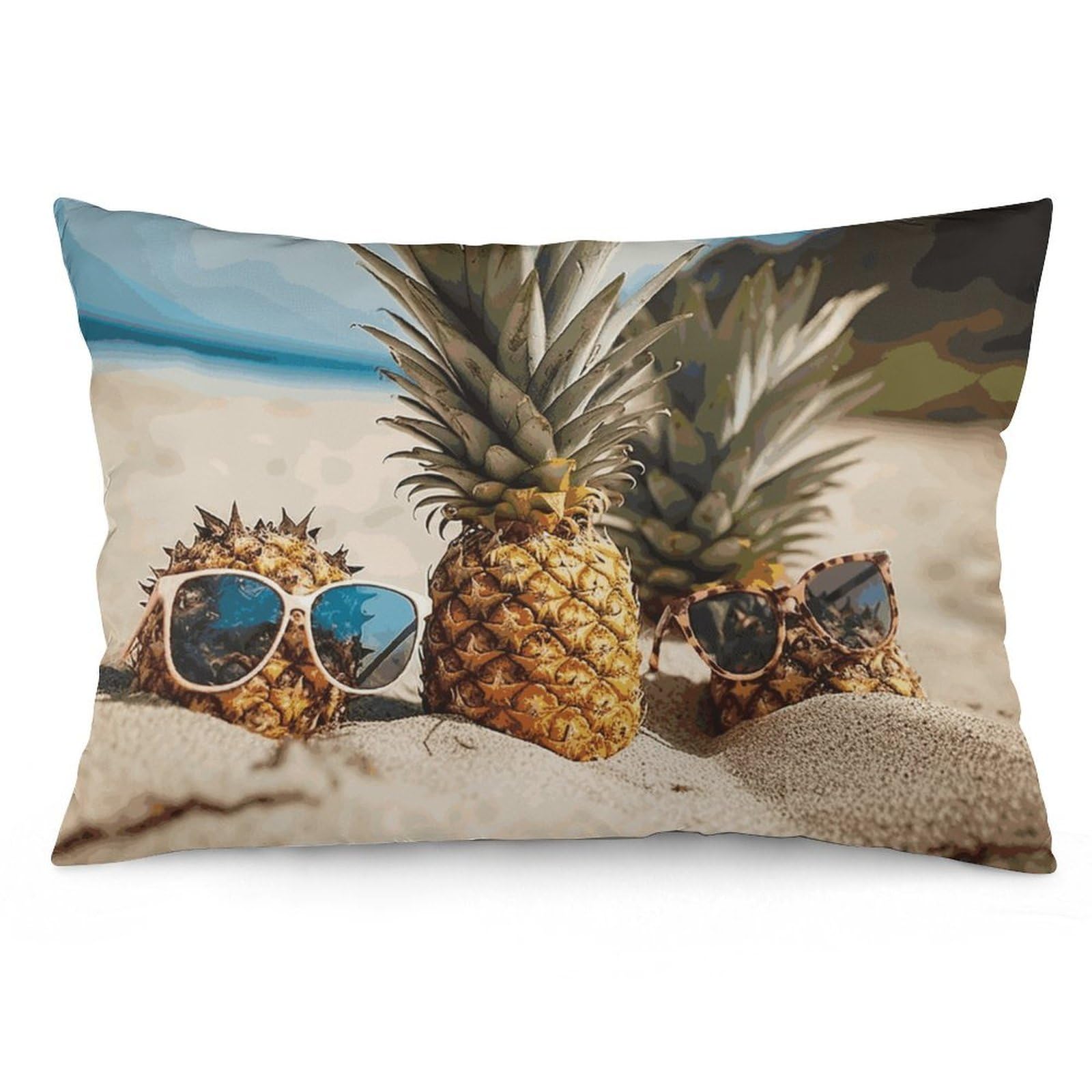 2 Pack Pillow Cases for Hair and Skin, Soft Breathable Pillow Case Covers with Hidden Zipper, Pineapple Fruit Sunglasses Sand Beach Pillowcase 20"x30" Pillow Covers for Sleeping Gift