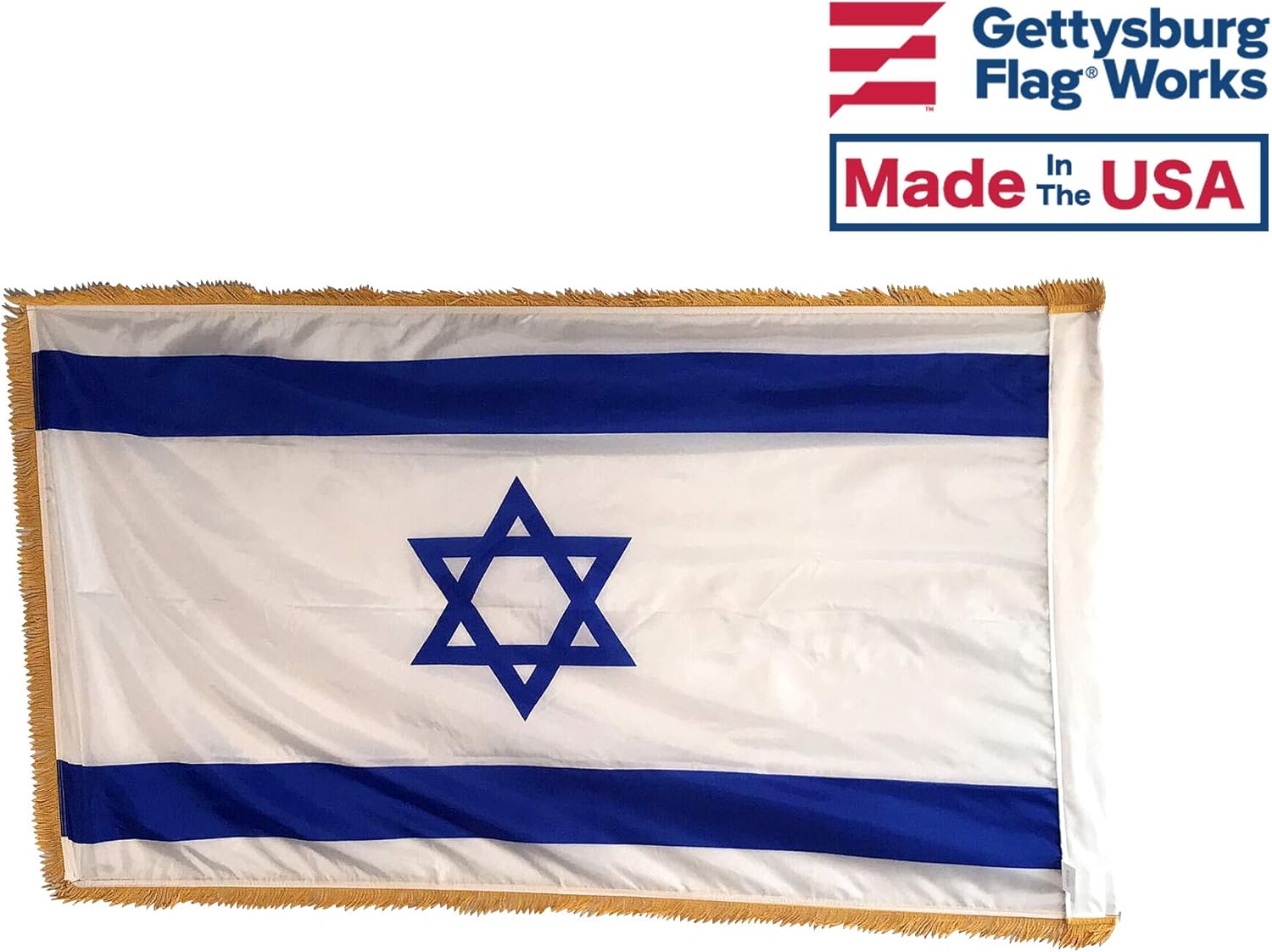 3x5' Israel Indoor Flag with Pole Hem and Gold Ornamental Fringe, Made in USA