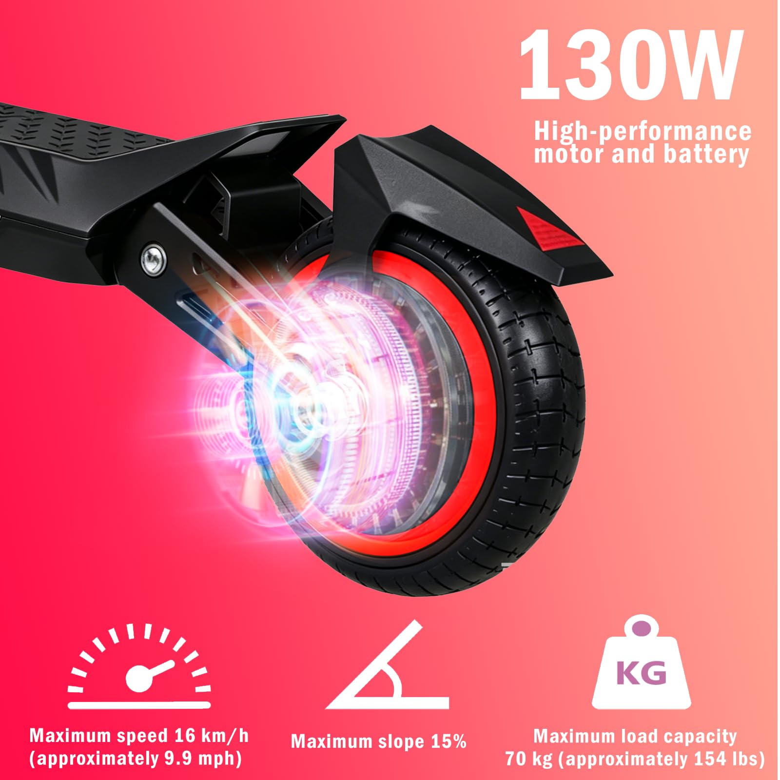 Monopattino elettrico per bambini, doppia sospensione, con luci arcobaleno colorate e indicatore LED, portata di 12 km, regalo per ragazzi e ragazze dai 6 anni in su (nero)