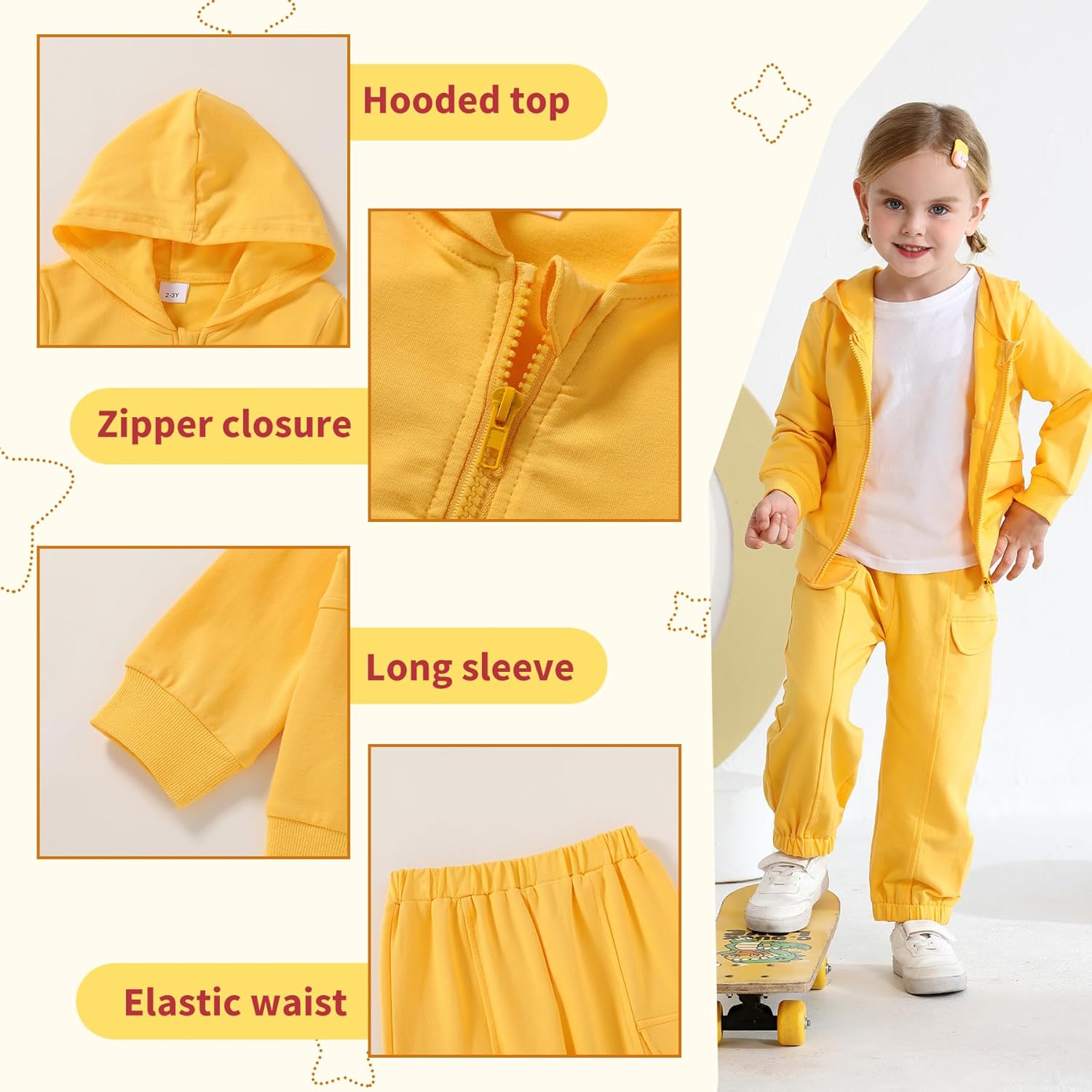YOUNGER TREE Toddler Girls Fall Clothes Kids Hoodie Zipper Sweatshirt and Sweatpants Outfits Girls Winter Sweatsuit - Image 3