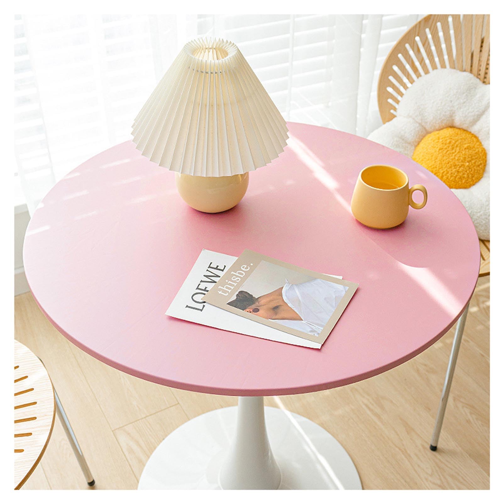 Tovaglia Pelle Rotonda con Bordo Elastico Copritavolo Tavolo Rotondo in Ecopelle Impermeabile Antimacchia Antiscivolo Tappetino Protezione da Tavolo per Esterno Patio Cucina Pranzo (130 cm, rosa)
