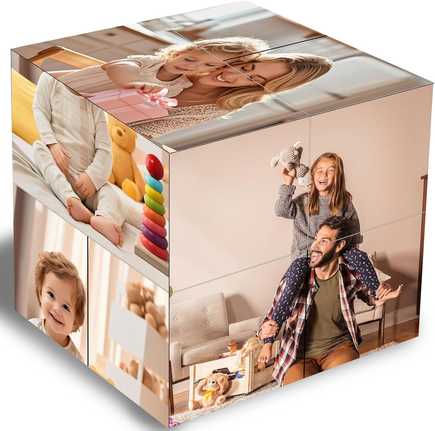 Custom Cube Puzzle with Photo,Personalized Photo Magic Cube 3D Rotatable Cube with 6 Pictures, for Family, Friends, Birthday, Christmas, Valentine's Day, Customized Gift