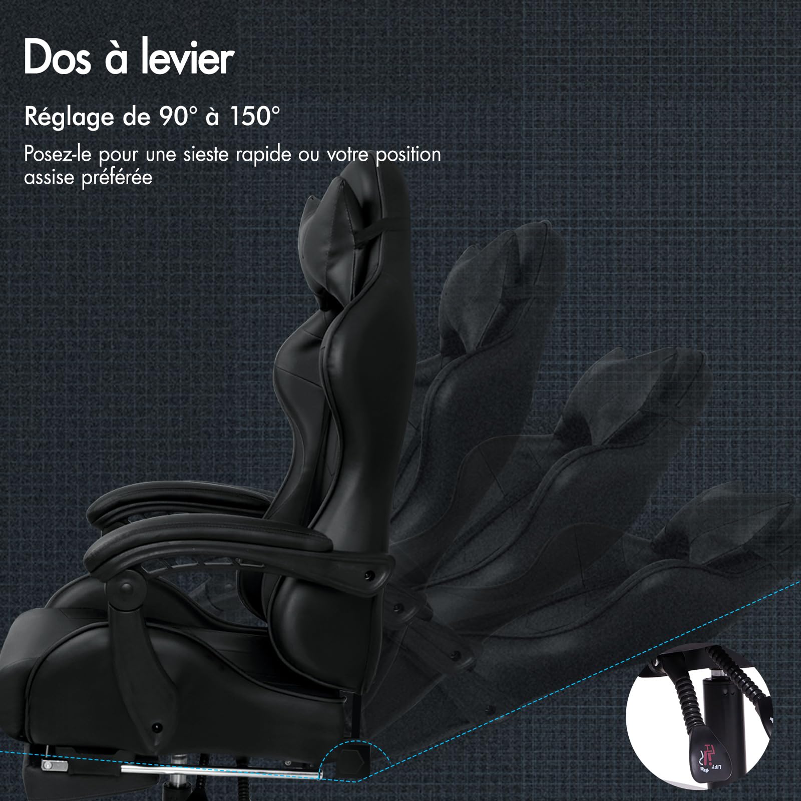 ALFORDSON Chaise de Jeu vidéo, Ergonomique, Fauteuil Gamer, de Massage, Repose-Pieds rétractable, en Cuir synthétique, réglable en Hauteur et inclinable, capacité de Charge de 180 kg, Noir
