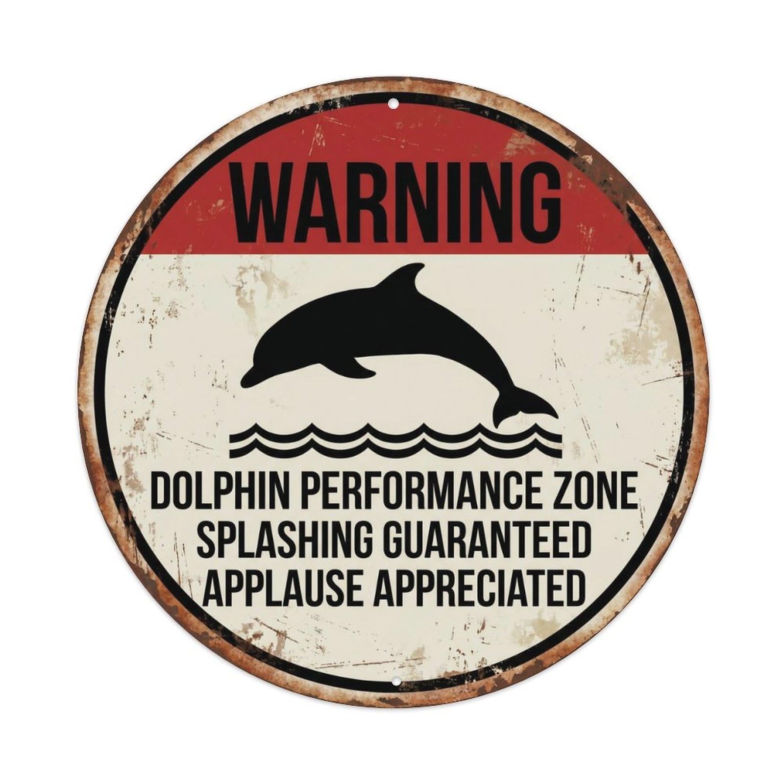 Dramatic Dolphin Show Off Vintage Metal Tin Sign Plaque Wall Decor for Cafe, Club, Garden Round Metal Poster 8x8Inch