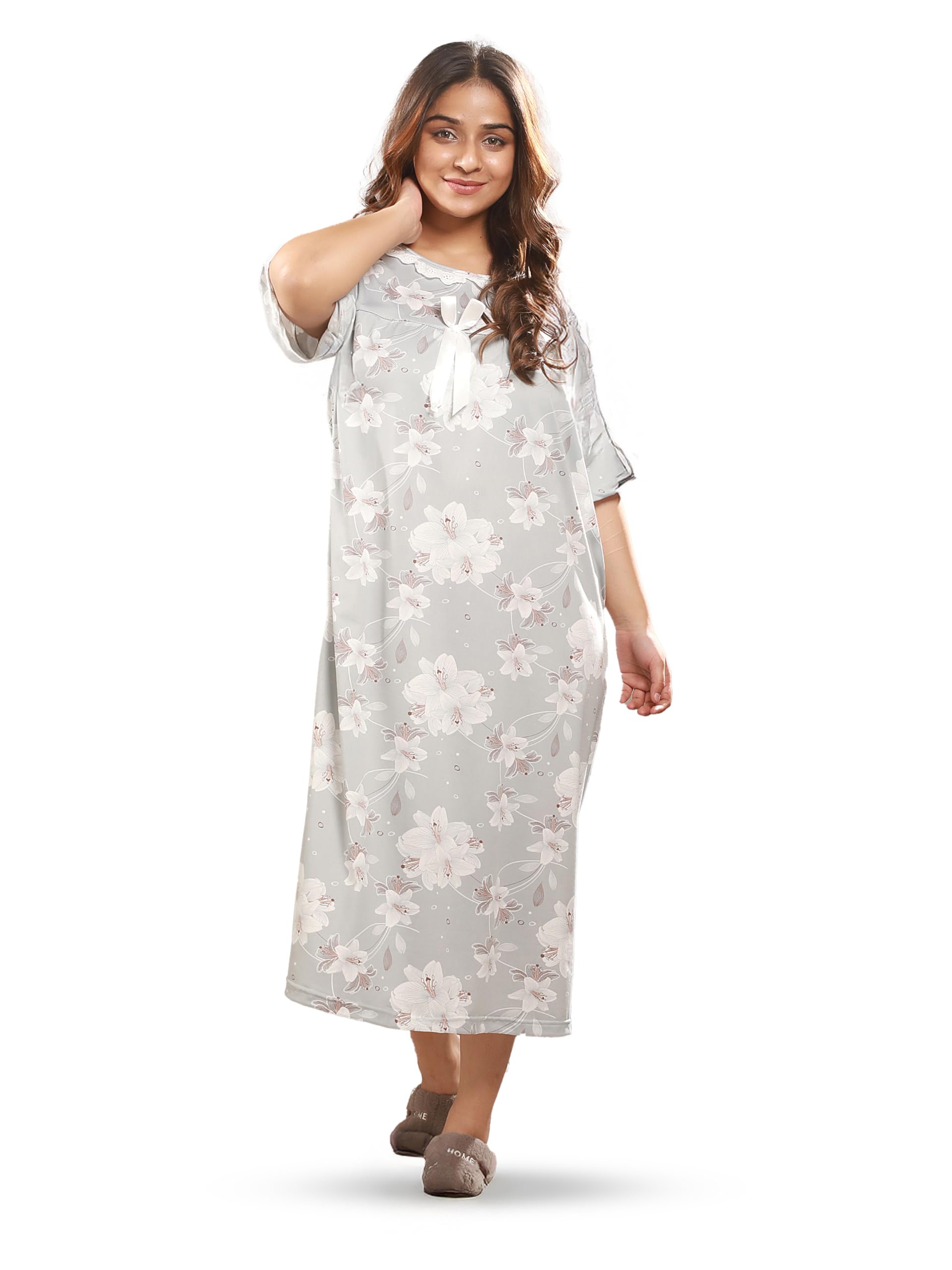 Printed Gown Dress with Sleeves for Women - Free Size, Soft Polycotton Lycra Outfit for Girls, Breathable, Comfort Fit, Gentle Hand Wash |Clothing & Accessories-image-35