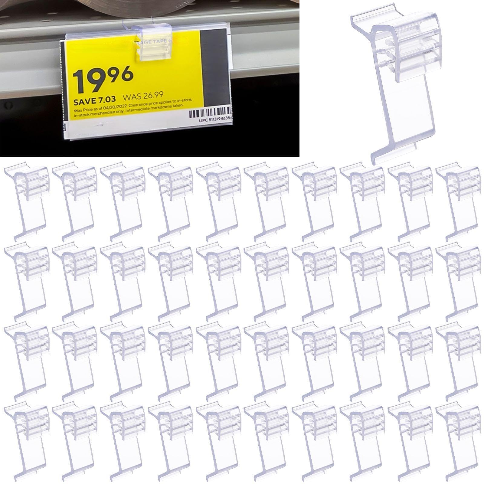 Fulmoon 100 Pcs Retail Shelf Tag Sign Holder, Gripper Clip on Shelf Talker, Price Labels Display Clips for Retail Shop (1-1/4 Inch High by 1/2 Incn