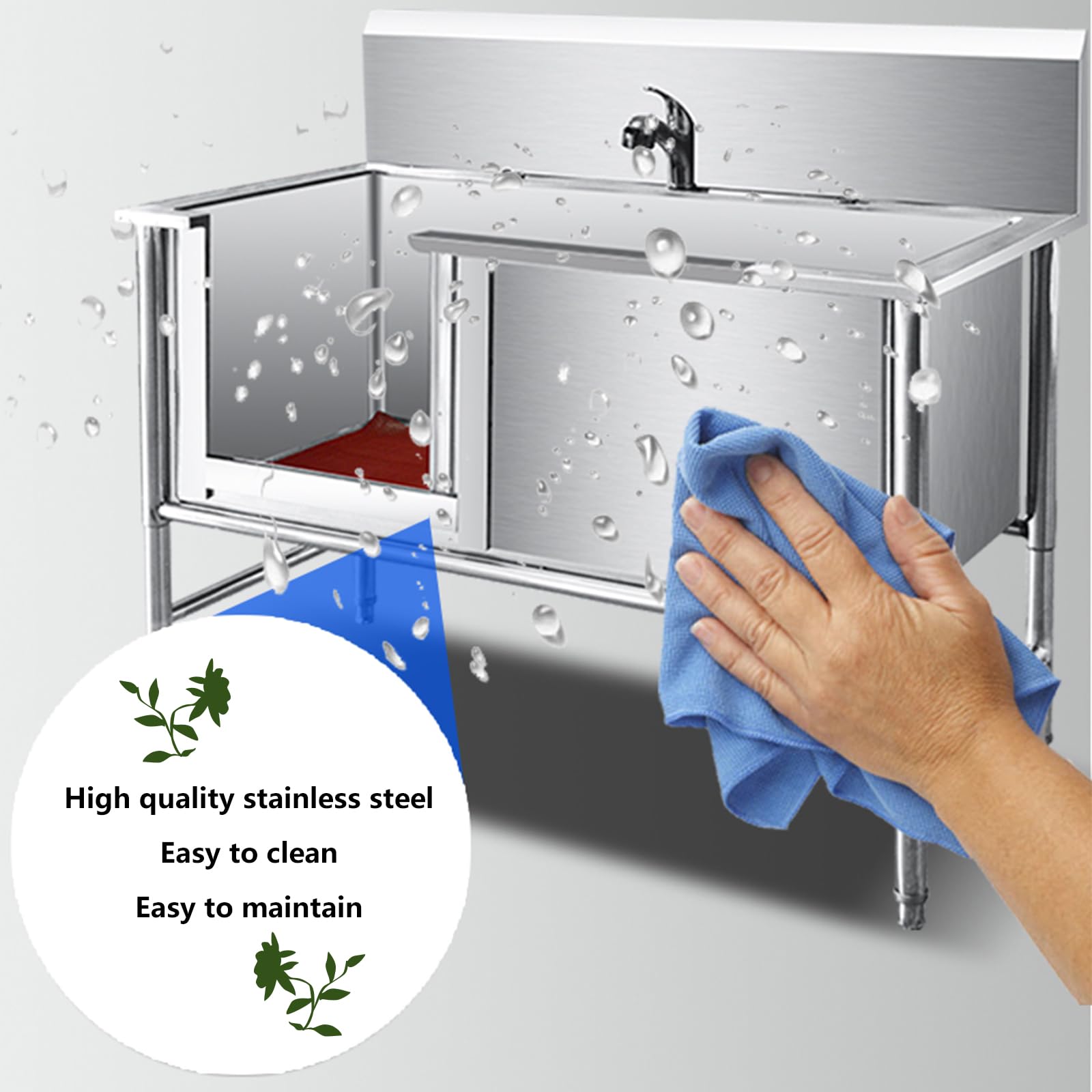 Estación de baño para Perros,Bañera de Acero Inoxidable para Mascota,Bañera Peluquería Canina,bañera Profesional de Acero Inoxidable,Bañera para Perros,con Ducha Pet Bath Tub Dog Grooming(80cm/31in,40