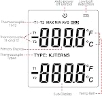 Thermocouple Thermometer Digital K/J/T/E/R/S/N Type Dual Channel Thermometer with Backlight, HVAC Temperature Meter with 2 Thermocouples, MAX/MIN/AVG Temperature Measurement