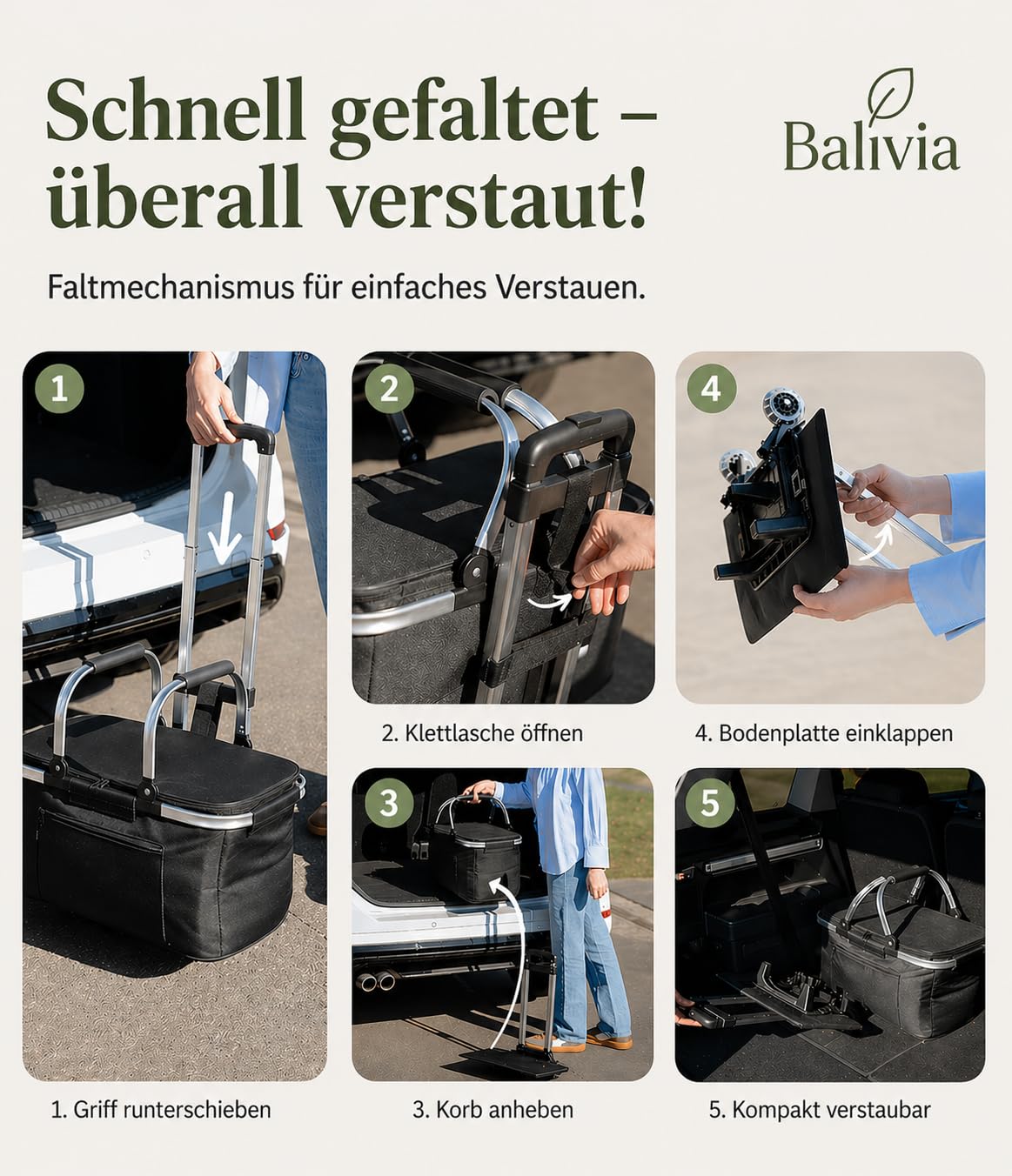 Trolley [faltbar & isoliert 35L] Einkaufswagen | Einkaufstrolley mit Rollen | Mit Kühlfunktion & abnehmbarem Korb – isolierter Einkaufswagen & Kühltrolley für Supermarkt, Wochenmarkt & Camping