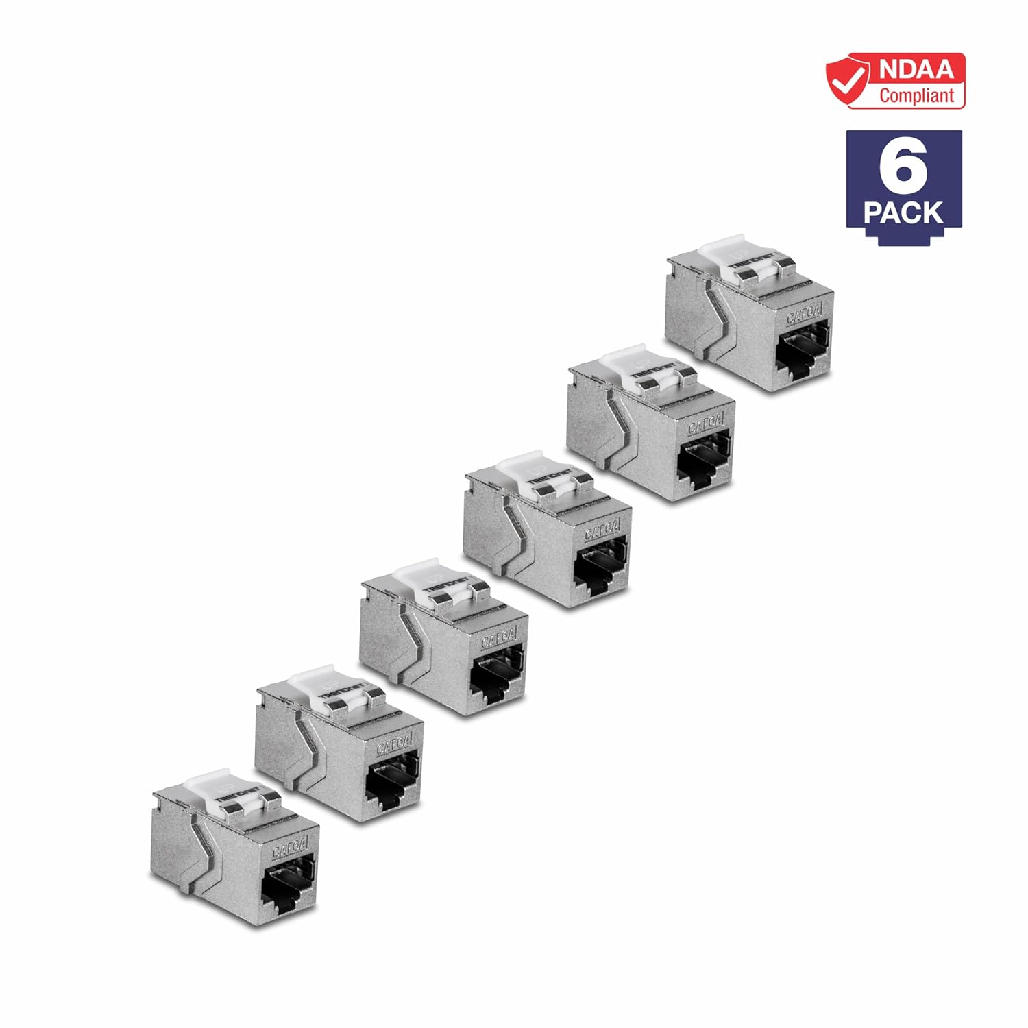 TRENDnet Cat6A RJ45 Keystone Inline Coupler Keystone Jack, 6-Pack, TC-KC06C6A, Keystone Jack Female to Female for Wall Plates & Blank Shielded Keystone Patch Panels, Silver
