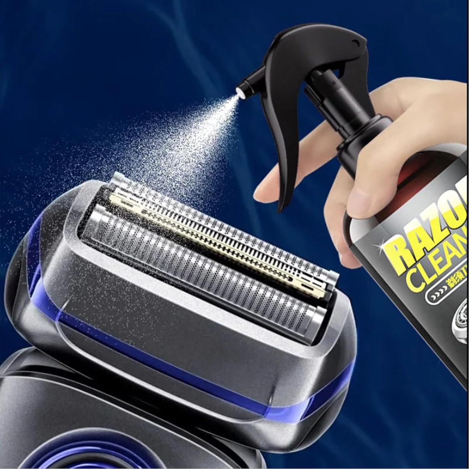 Uniwersalny wydajny elektryczny spray do czyszczenia maszynki do golenia, roztwór do czyszczenia golarki elektrycznej 259 g, środek do czyszczenia ostrzy ze szczotką – czyści ostrza, eliminuje