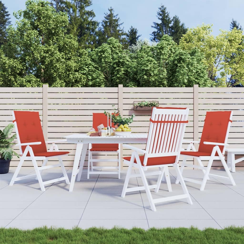 4er Set Hochlehner-Auflagen 120x50x4 cm Melange Rot - Bequeme Stuhlkissen für Gartenstühle und Hochlehner aus Polyester - Weiche Auflagen für Gartenmöbel und Terrassenstühle