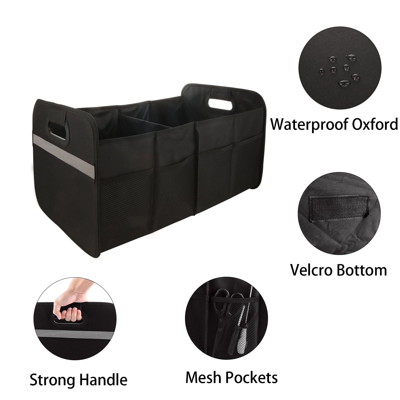 Kofferraum-Organizer für SUV, 55 l, zusammenklappbarer Kofferraum-Organizer für Auto, tragbarer SUV-Kofferraum-Organizer und Aufbewahrungsbox mit verstärkten Griffen, Größe M, Schwarz, 2 Stück