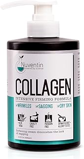 Nuventin Collagen Firming Cream Dry Skin Rescue Moisturizer Lotion W/Aloe Vera & Green Tea. Skin Care Anti Aging Collagen Face & Body Lotion For Wrinkle Repair, Sagging Skin, & Dry Skin, 15 Fl Oz