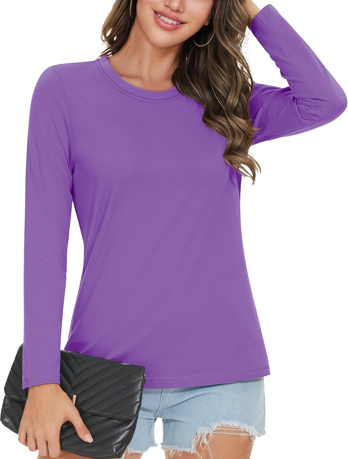 MAGCOMSEN Women's Cotton Long-Sleeve Crew-Neck T-Shirt Classic-Fit Shirt Soft Breathable Casual Tee Basic Tops