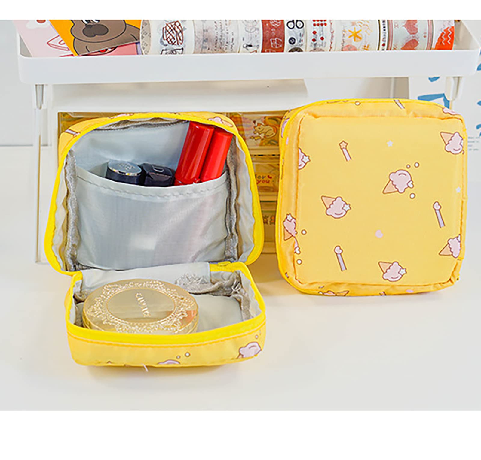 Paquete de 2 bolsas de almacenamiento de servilletas sanitarias, pequeña bolsa de almacenamiento portátil para taza menstrual, bolsa de almacenamiento para enfermería, bolsa de período menstrual apta 3