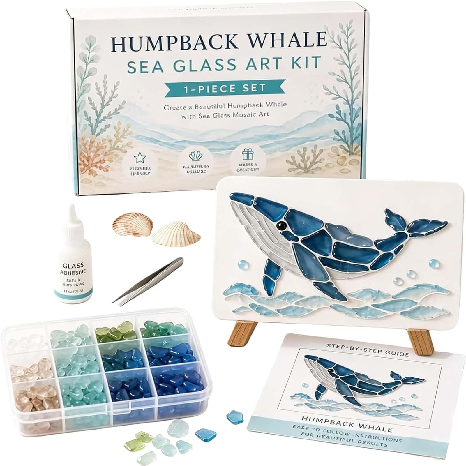 DIY Sea Glass Mosaic Art Kit for Beginners for Stress Relief，Whale