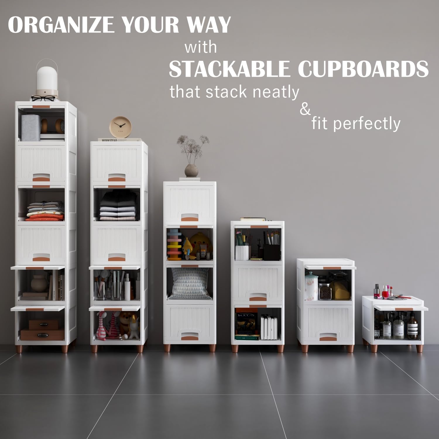 ALCY Storage Cabinet with Open Shelves and Drawer, White, Stackable Vertical Organizer for Clothes and Linens (2XL) 3