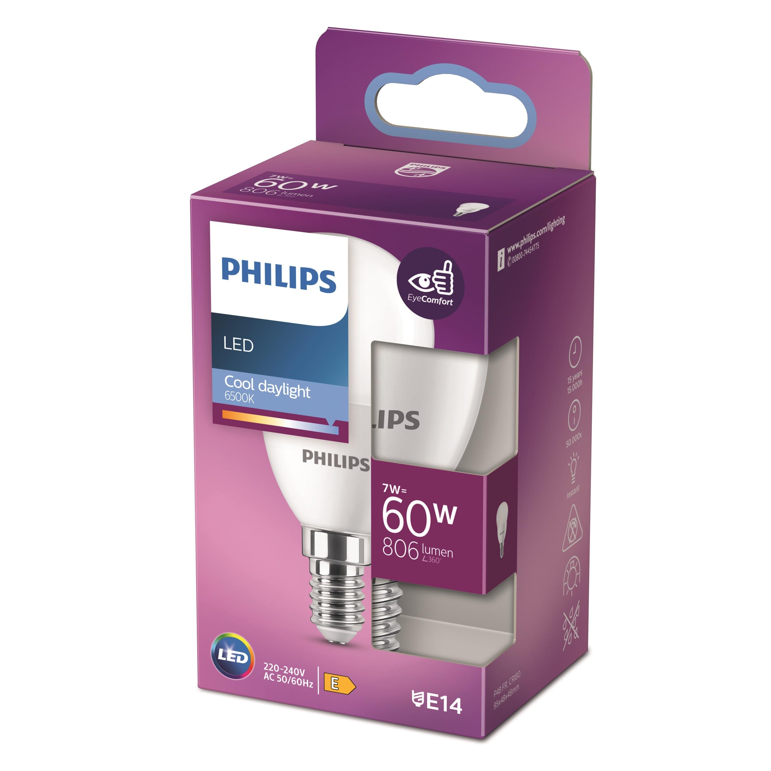 Philips LED 60W P48 E14 Beyaz Işık Dim Edilmez Ampul
