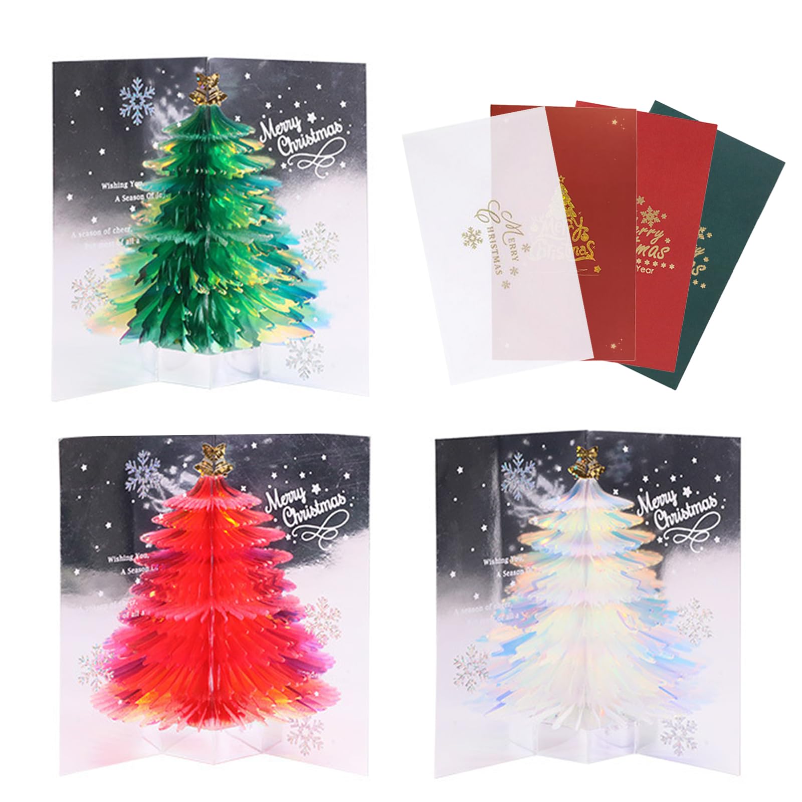 CGLRybO 3D Christmas Greeting Cards, 3 Pcs Pop up Gift Card Merry Xmas Crystal Tree with Envelope For New Year Winter Holiday