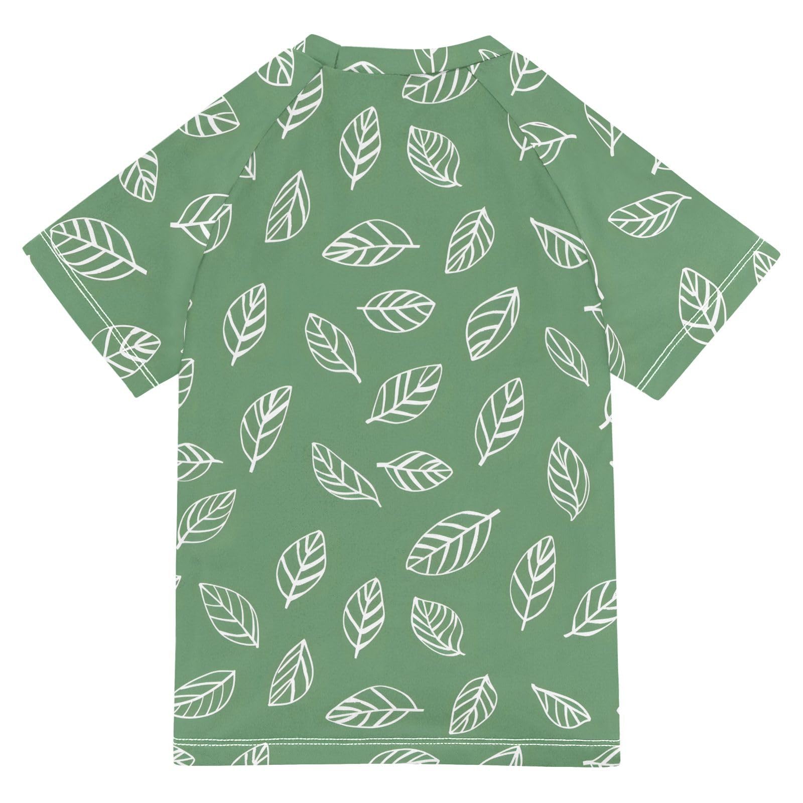 ALAZA Kids Rash Guard Boys Toddler Swim Shirts Short Sleeve Leaves White Lines UPF 50+ 3T