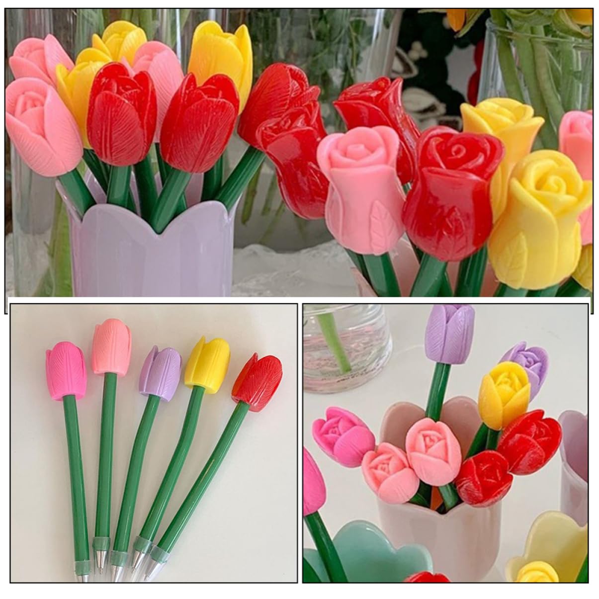 NUOBESTY 5 Set Penna A Tulipano Simulata Inchiostro Per Penne A Sfera Penne Gel Cancellabili Fantastici Gadget Penna A Punta Retrattile Pastello Evidenziatori Punto Note Plastica 5 Pezzi*5