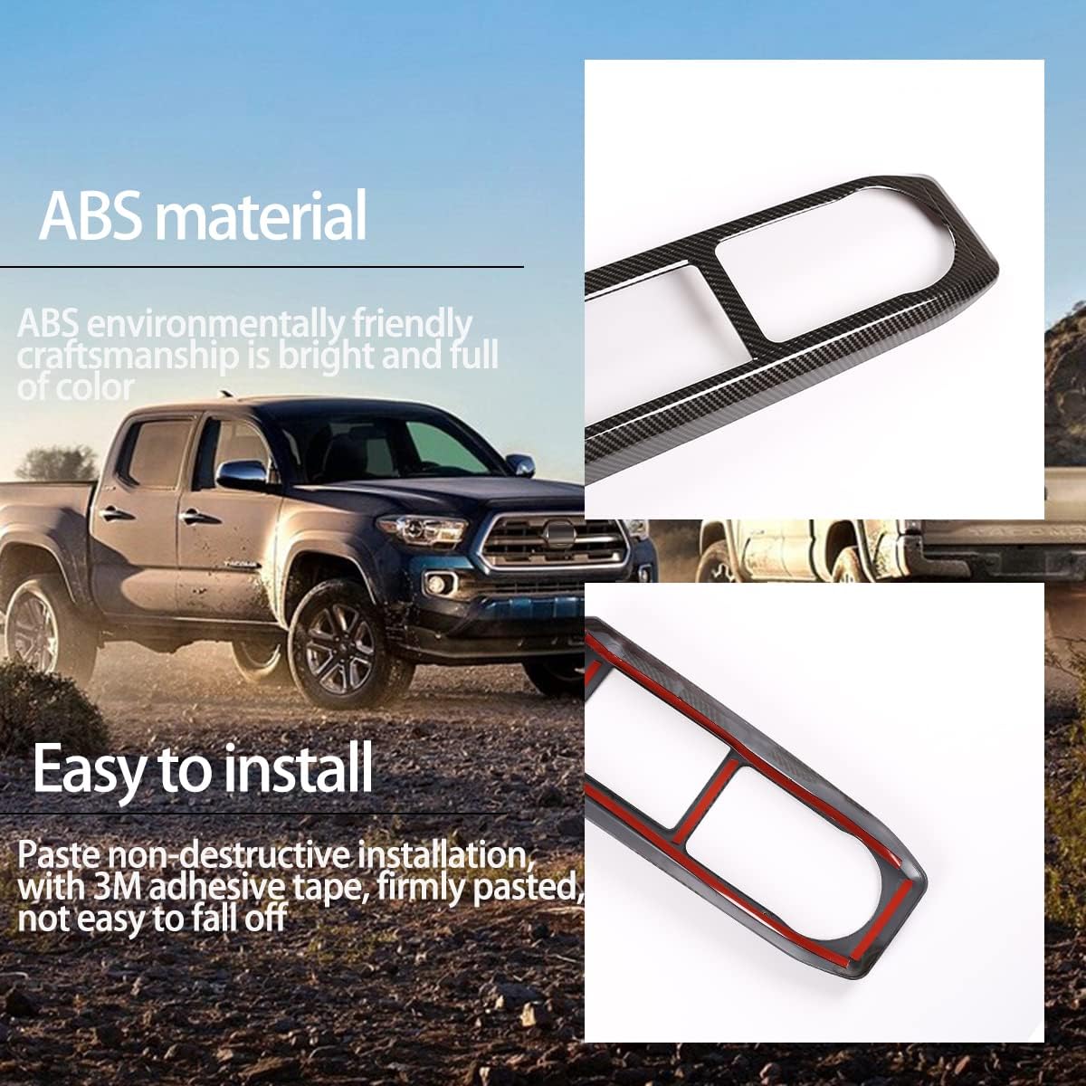 Gear Shift Panel Trim Cover Compatible with Toyota Tacoma 2016-2023, Center Console Gear Shift Panel Frame Protective Cover Trim Accessories(Gear-Carbon Fiber Pattern)