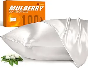 2 Pack 100% Mulberry Silk Pillowcase for Hair and Skin, 22 Momme Natural Silk Pillow Cases Set of 2 with Zipper, Pillow Cover for Women Men (2 Pack Ivory White, Queen 20''×30'')