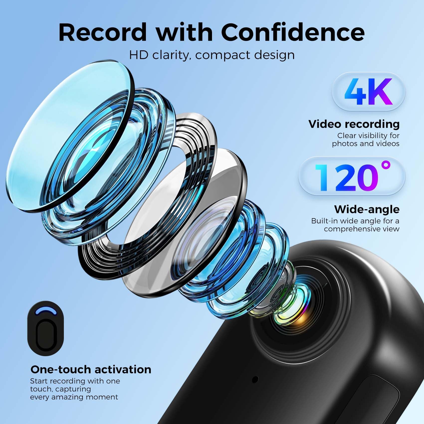 POV Pro 4k Camera, New Ultra Wide Angle HD 4k Wearable Body Adventure Action Cameras with Audio, Night Vision, Mount Anywhere, for Vlogging, Cycling (White-4k)