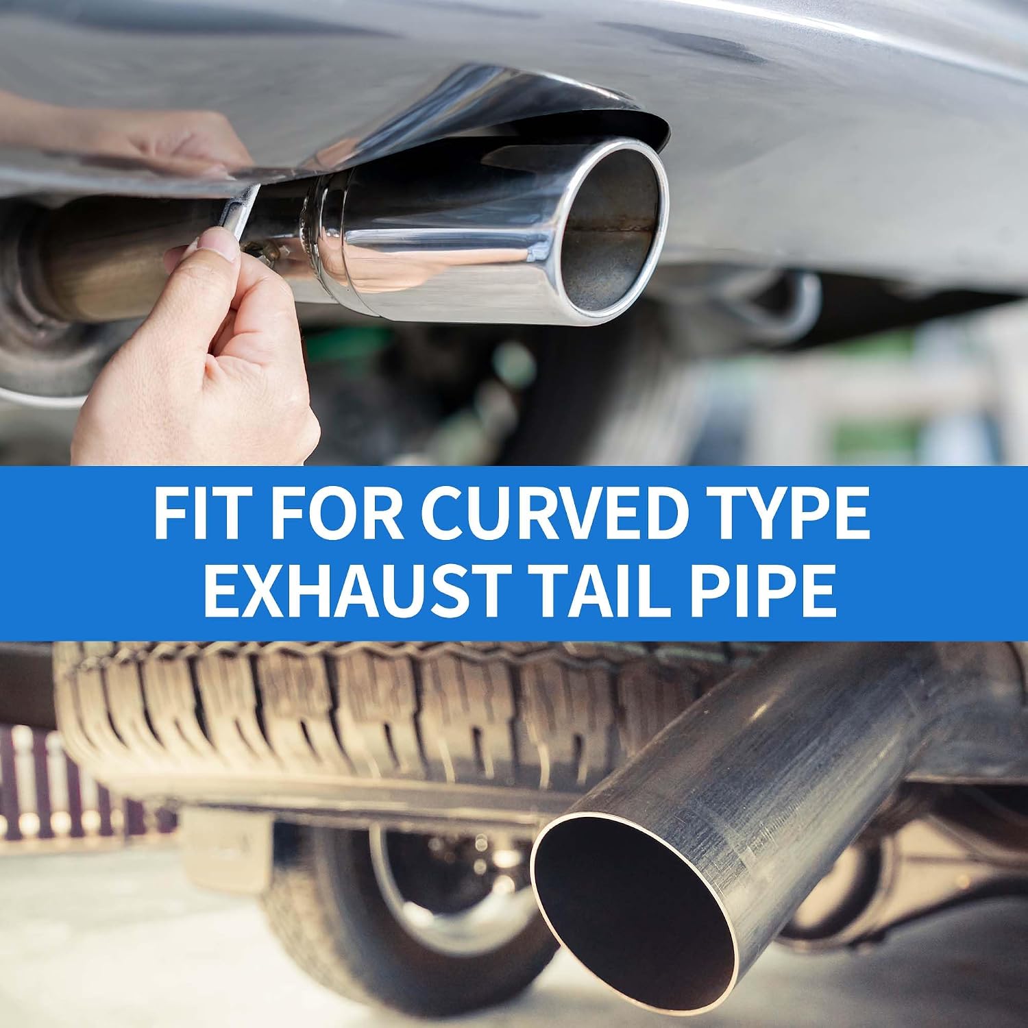 1 Pc Curved Slant Cut Exhaust Tip 2.9" Inlet 4.0" Outlet 6.9" Length Tailpipe Universal Car Bolt on Stainless Steel Burnt Blue Rear