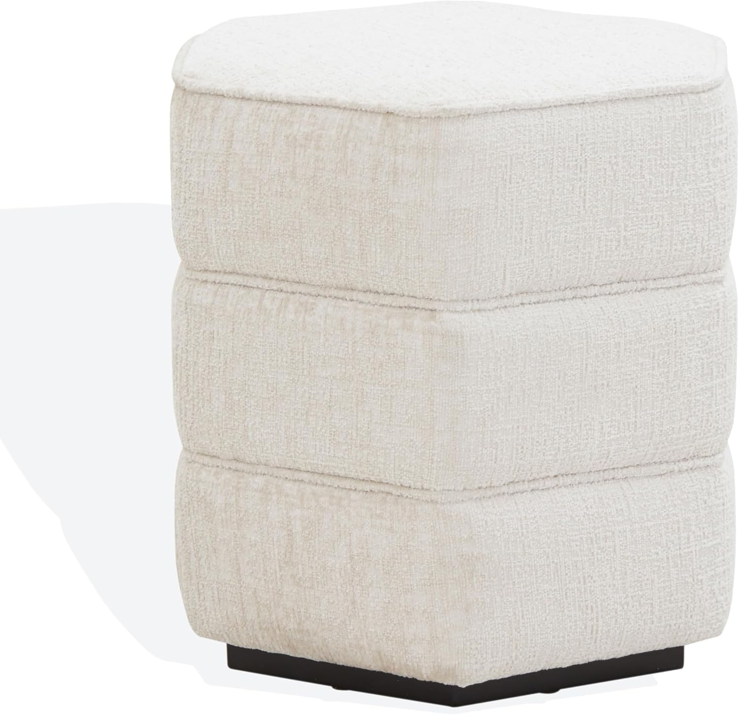 SAFAVIEH Couture Collection Rosaria Beige Chenille Upholstered Hexagon Shape Ottoman Foot Stool Accent Pouf, Fully Assembled