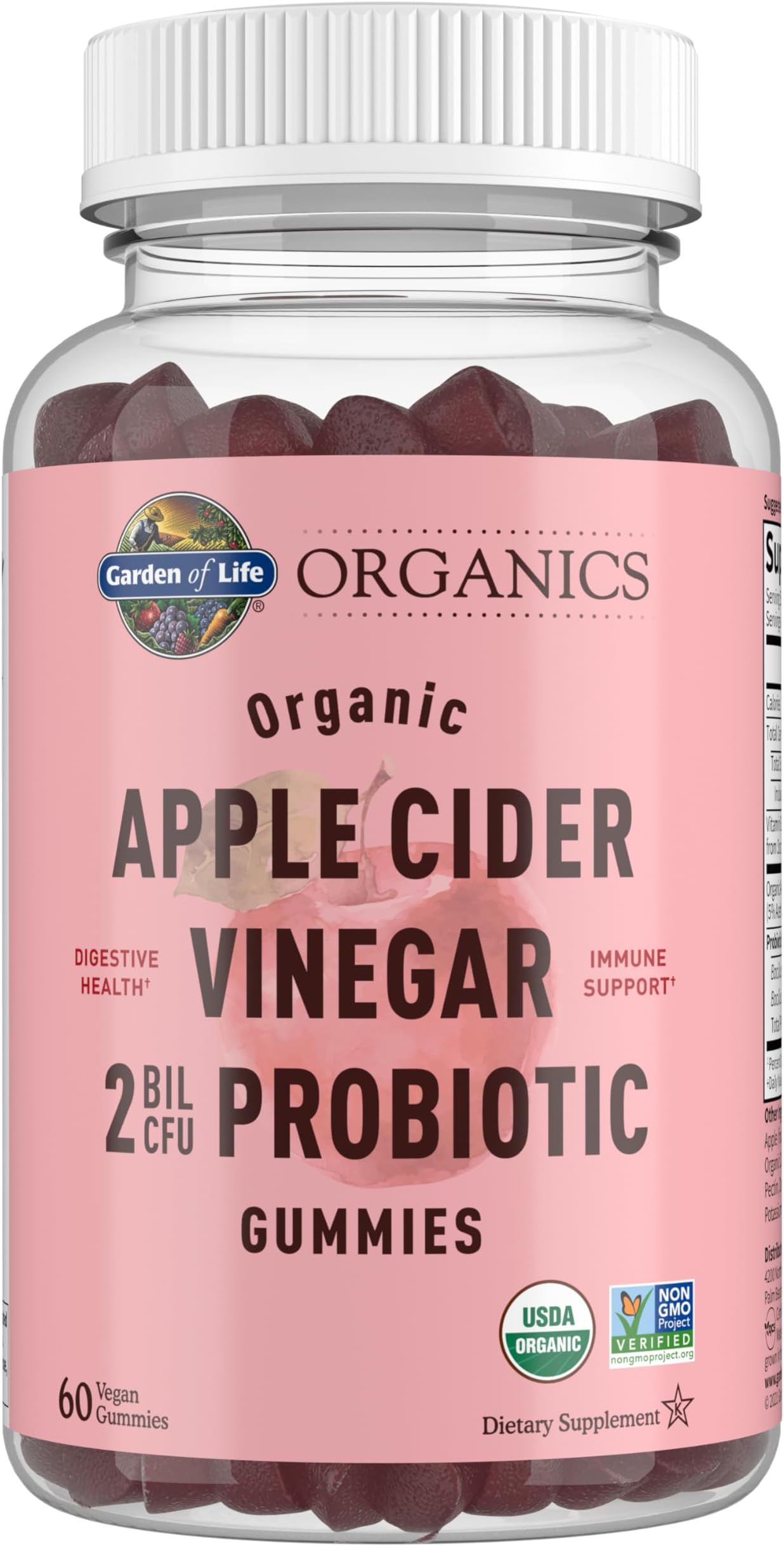 Apple Cider Vinegar Probiotic Gummies USDA Organic ACV Gummy Vitamins, 2 Billion CFUs, Whole Food Vitamin B12-60 Vegan, Non-GMO Gummies for Digestion & Immunity