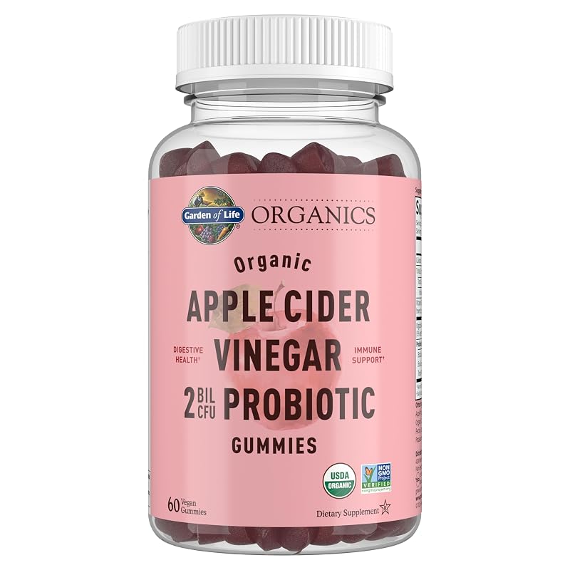Garden of Life Suplemento probiótico de vinagre de maçã com vitamina B12, 700 mg e 2 bilhões de UFC, 60 gomas