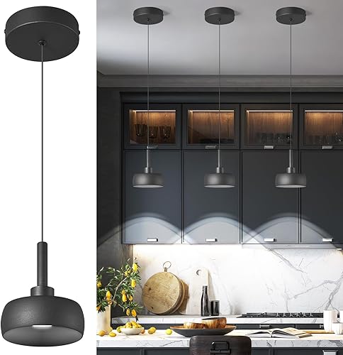 FDPBY Lámparas colgantes de color negro mate, lámpara colgante de isla de cocina, mini cúpula, fuente LED COB, lámpara colgante moderna para
