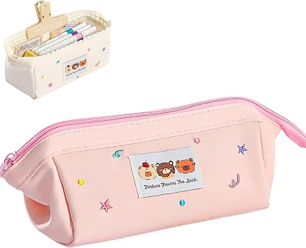 Japanese Style Kawaii Bears Pencil Case Large Capacity Cute Ins Aesthetic Supplies Organizer Pouch & Makeup Brush Storage Pink