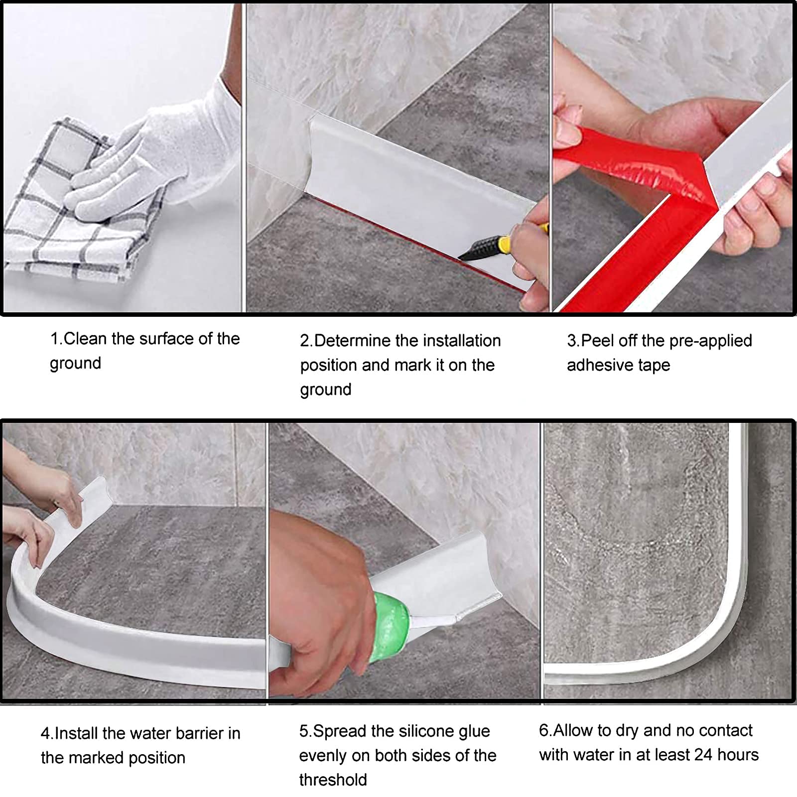 39 Inch Water Barrier for Sink, Shower Threshold Water Dam Collapsible