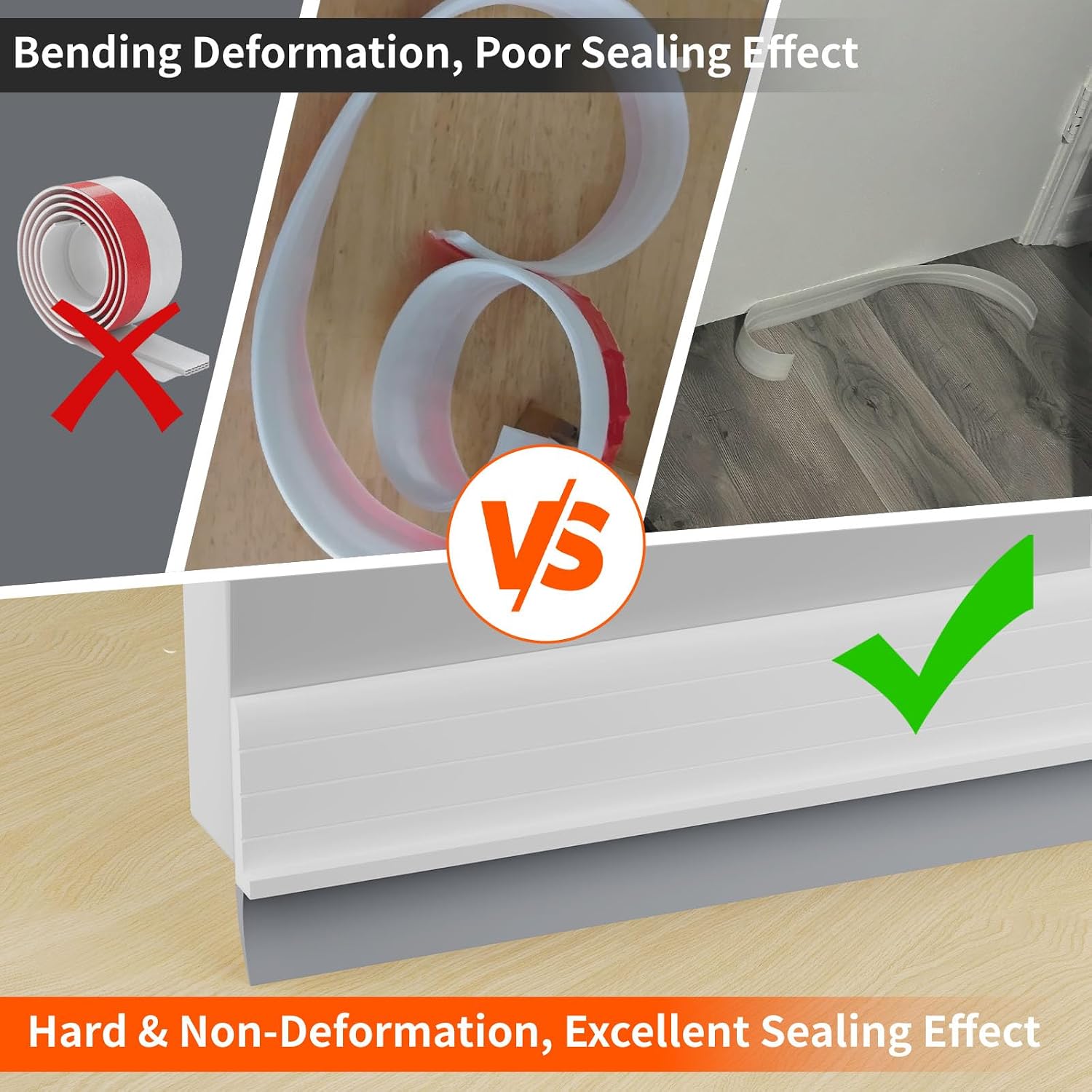 2 Pack Hard Door Draft Stopper for Bottom of Doors, 36" Under Door Sweep, Adjustable Weather Stripping Door Seal Gap Filler, Hot, Cold Air, Light, Noise Blocker for Interior & Exterior - White