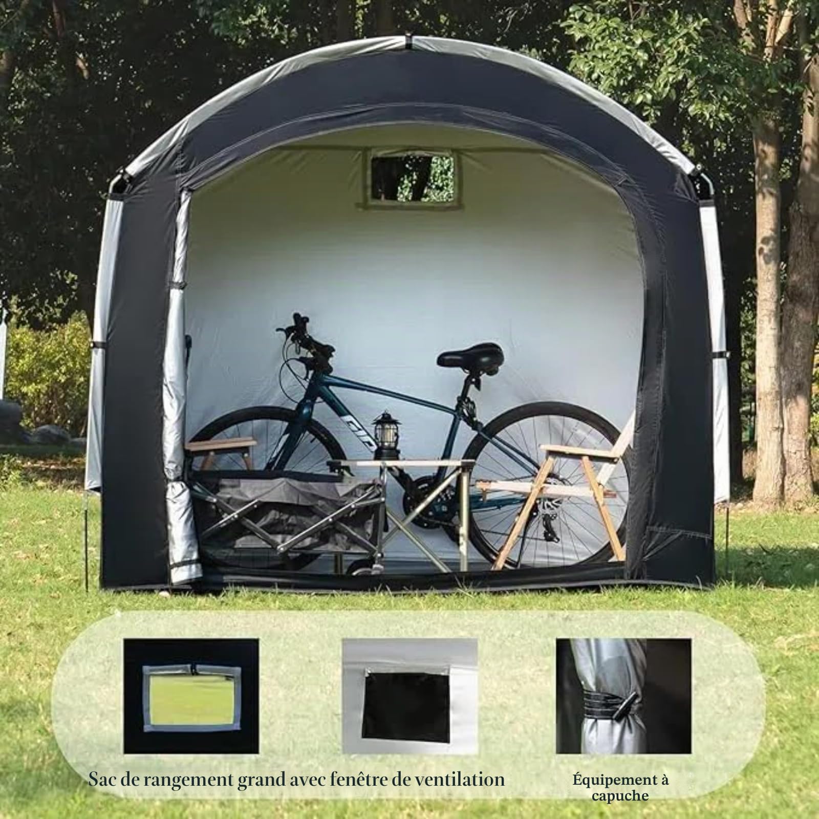 Abri de rangement pour vélo, abri de rangement portable extérieur pour vélo avec tissu Oxford 210D PU4000 imperméable pour 2/3/4/6/8 vélos, abri pour moto, outils de jardin, jouets, pelouse