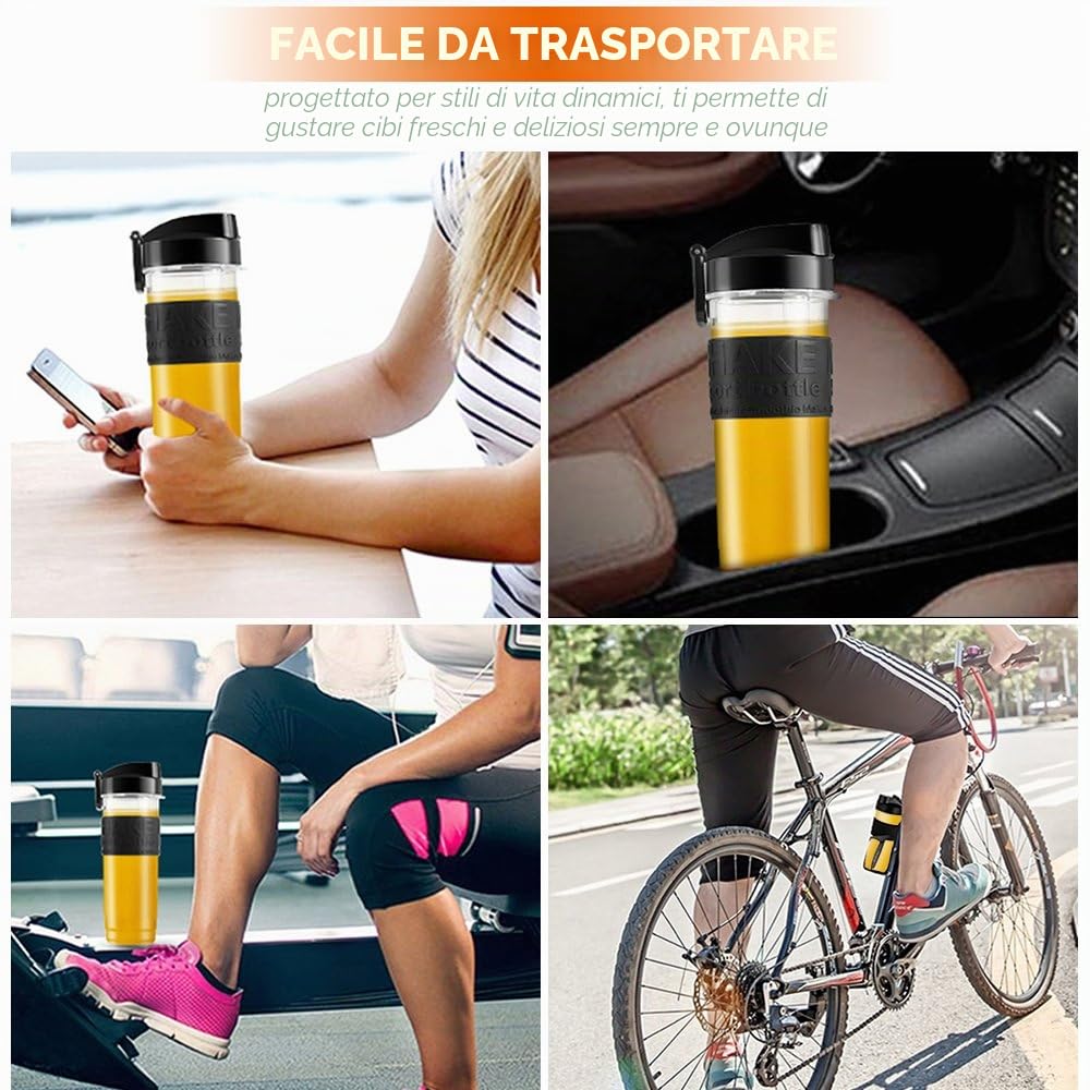 Frullatore Portatile, 3 in 1 Mini Frullatore Smoothie 700W/ Tritatutto/Macinino con 570ML Bottiglia, Elettrico Frullatore Professionale per Frutta Verdura Fare Succhi Frullati, Senza BPA