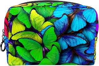 Borsa per il trucco da viaggio portatile,Colori del modello arcobaleno di farfalle multicolori MORPHO ,Borsa cosmetica per donna,borsa organizer per trucco con cerniera di bellezza