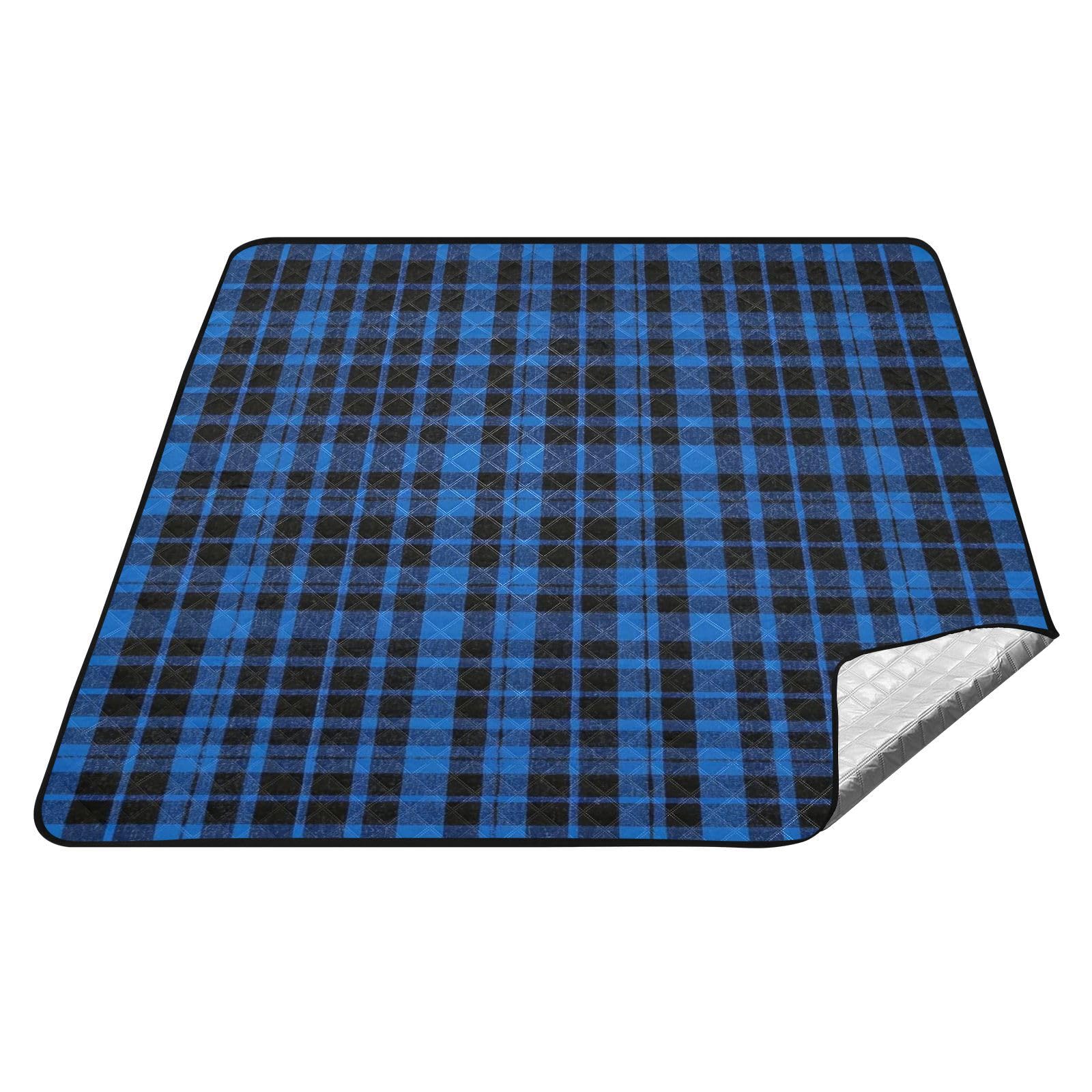 Vintage Buffalo Plaid w kratkę królewski niebieski duży koc piknikowy przenośna mata kempingowa na zewnątrz kobiety