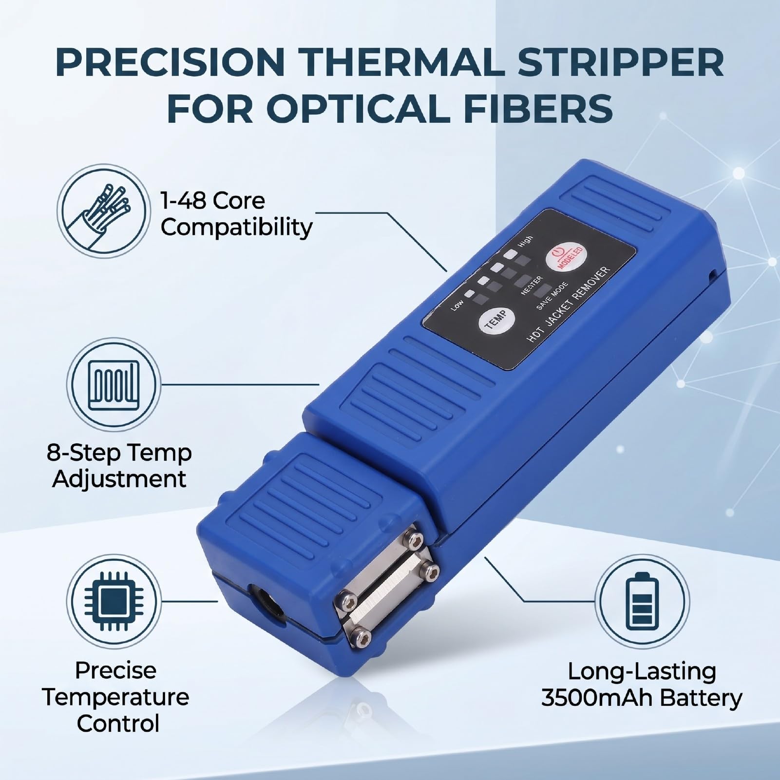 Tangxi Pelacables Térmicos Automáticos de Fibra con 8 Niveles de Temperatura, Herramienta de Pelado de Fibra óptica para 1-48 Núcleos