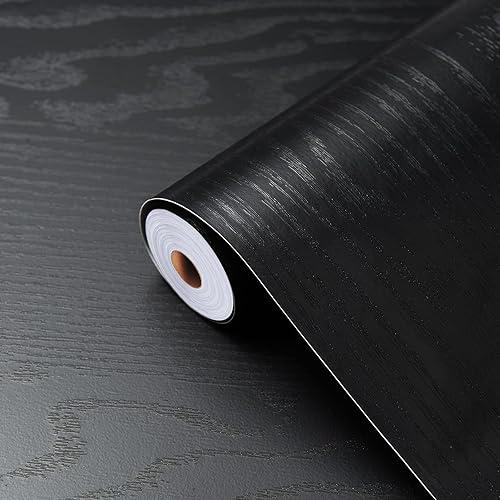 Papel tapiz de madera negra de 24 x 394 pulgadas, papel de contacto de madera negra, autoadhesivo y extraíble para armarios, encimera, muebles,